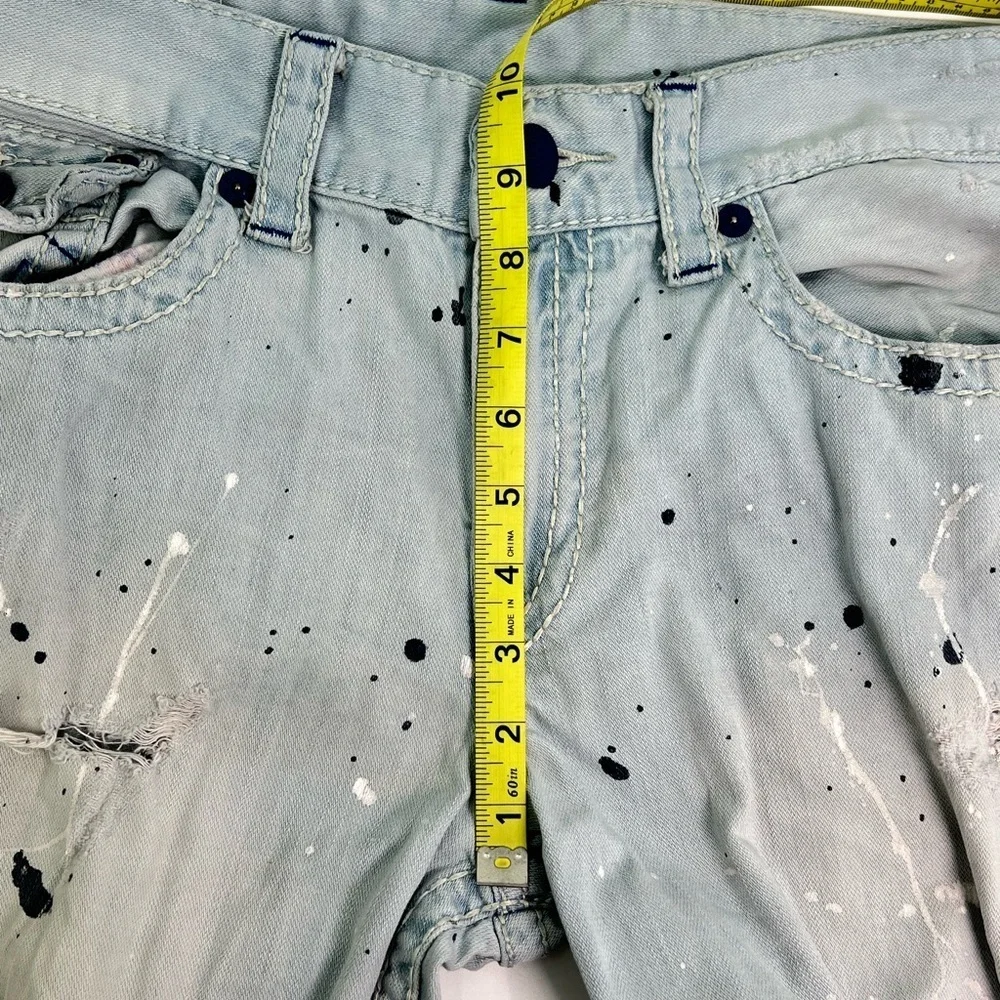 True Religion Light Blue Paint Splatter Acid Wash Straight Leg Jeans 34” x 32”